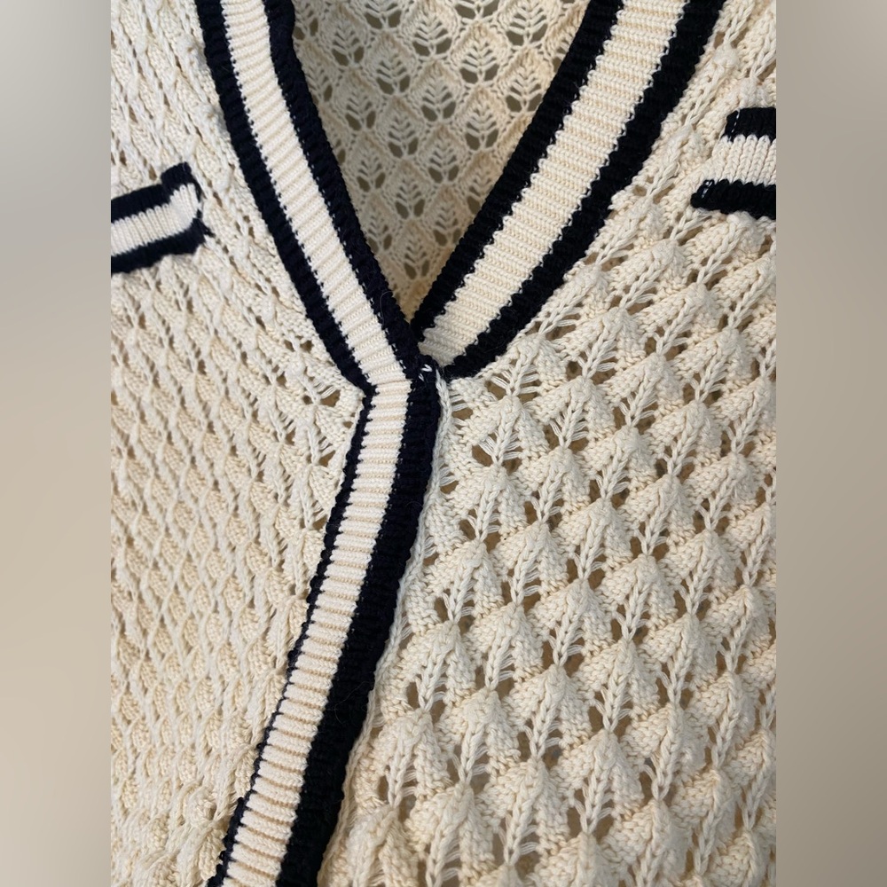 Heartloom Sybil Sweater Crochet Knit V Neck Ivory Size Small Preppy Cottagecore - Picture 7 of 16